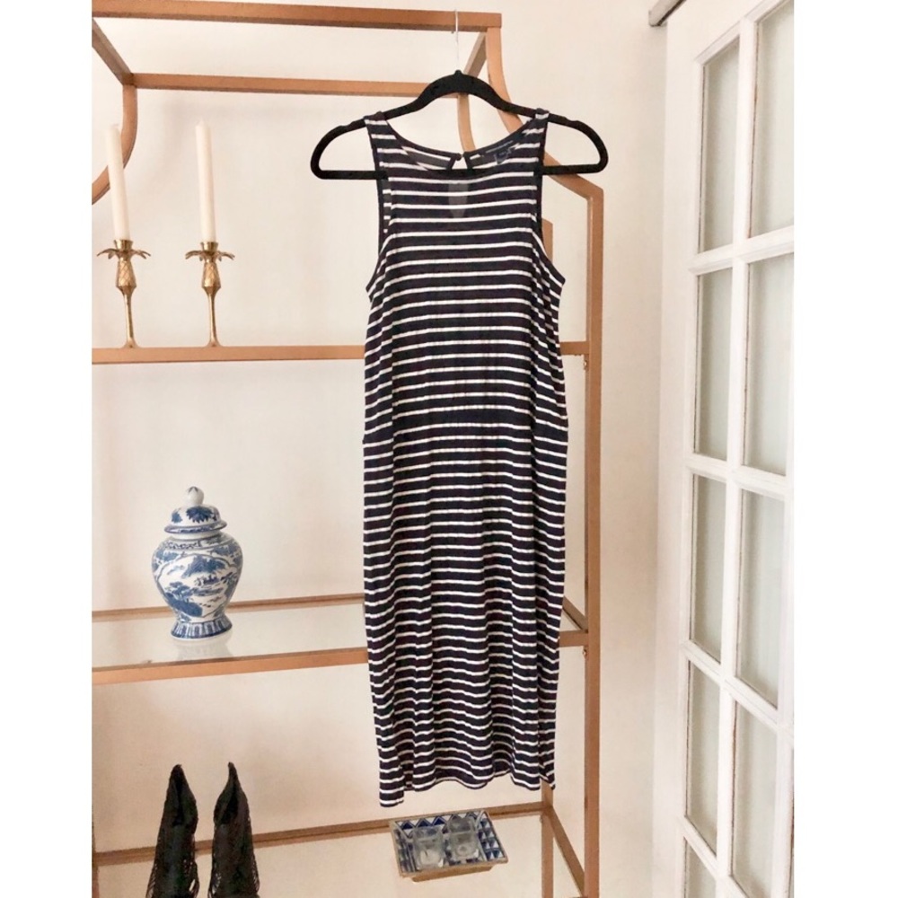 French Connection Navy & White Striped Midi Dress